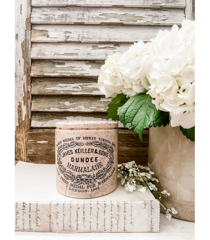 Antique English- James Keiller Dundee Marmalade 1# Ironstone crock - Pretty Patina, Crazing